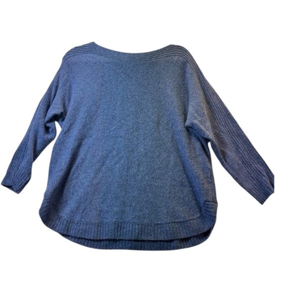 Chico's Blue Cotton Blend Knit Sweater Sz 1 Round Hem Long Sleeve Top boat neck